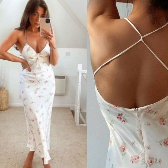 Zara Dresses & Skirts - Zara Cream Satin Floral Print Midi 4661/125 Casual Maxi Dress S